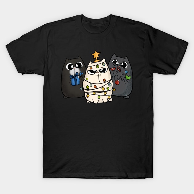 Christmas Cat Gifts Presents Tangled Lights T-Shirt by Wanderer Bat